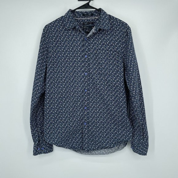 Denim & Flower Other - Denim & Flower Men's Slim Fit Floral Button Down Blue & White Dress Shirt Medium